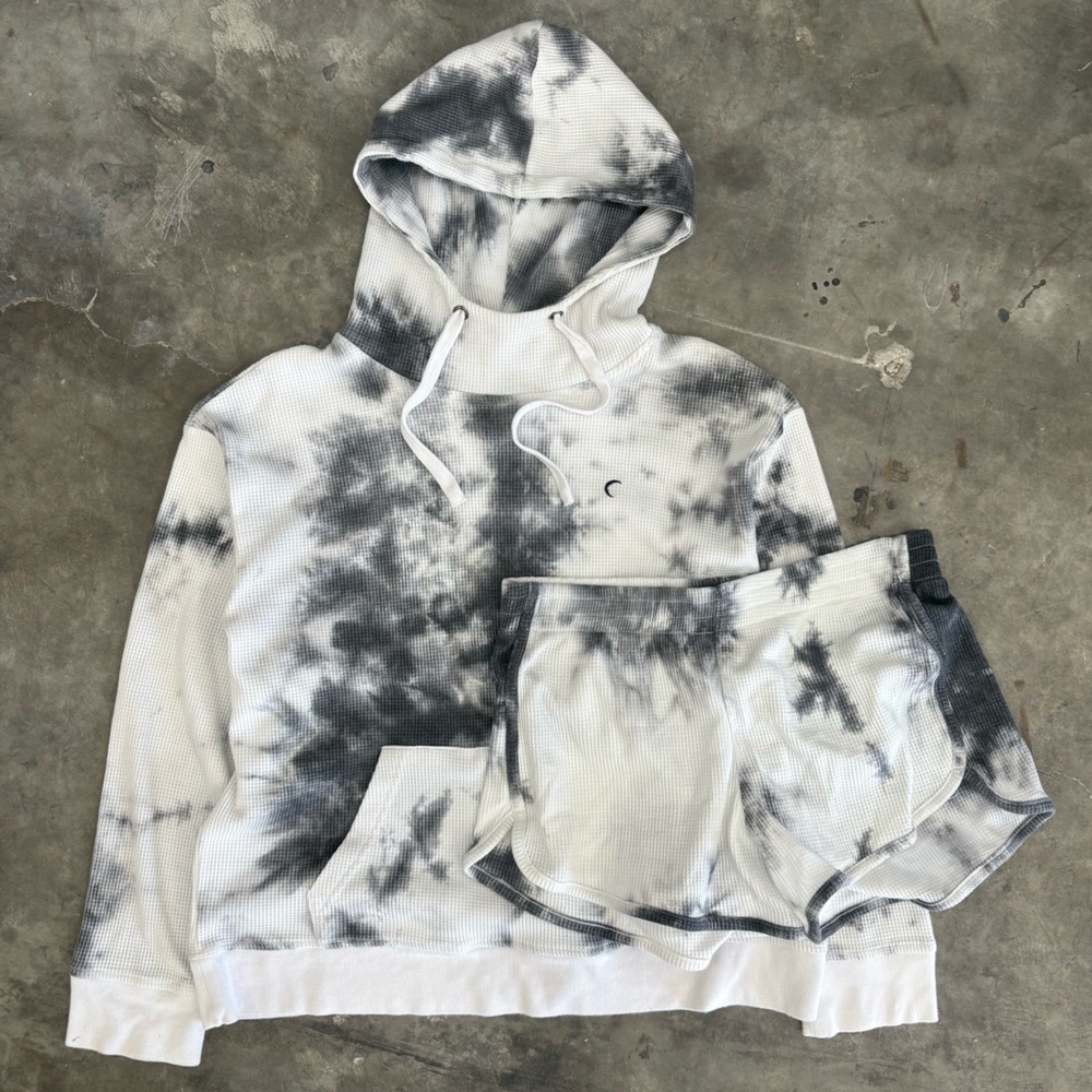 Zyia Active Tie-Dye Waffle Hoodie & Shorts Set
